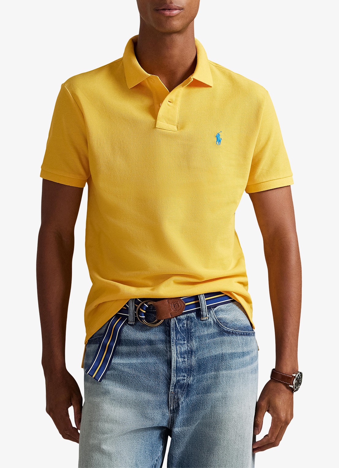 Ralph Lauren Custom slim fit polo van piqué katoen met logoborduring - detail 8 yellowfin/c7370