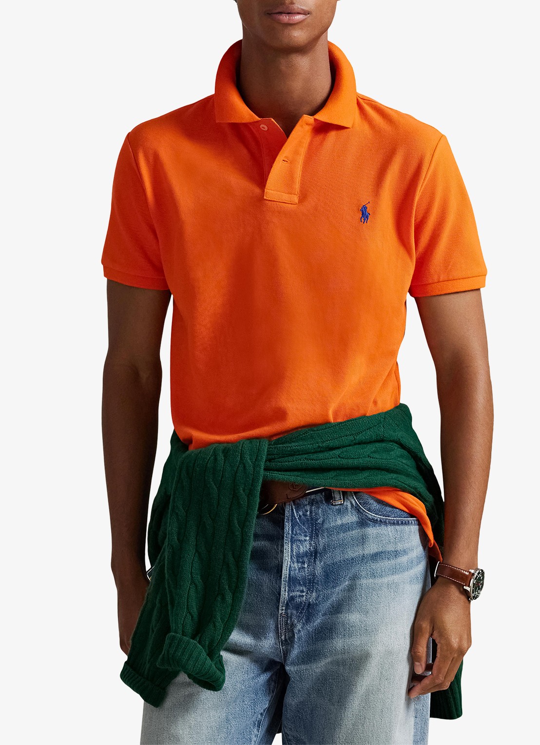 Ralph Lauren Custom slim fit polo van piqué katoen met logoborduring - detail 4 sailing orange