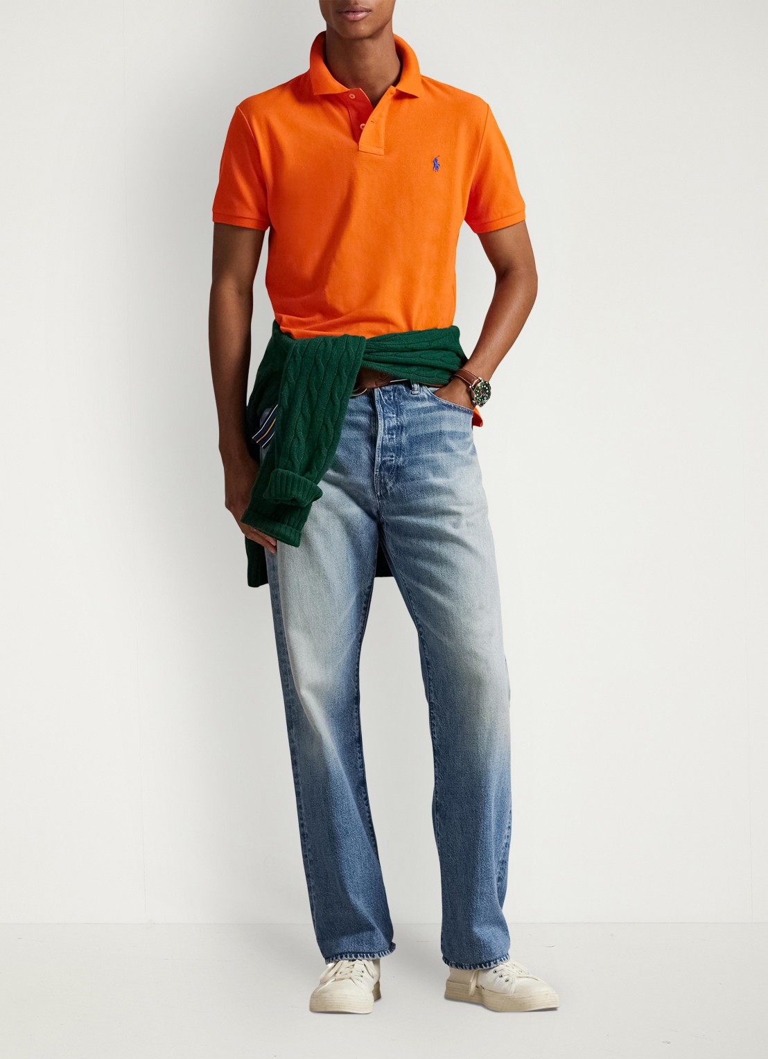 Ralph Lauren Custom slim fit polo van piqué katoen met logoborduring - voorkant 2 sailing orange