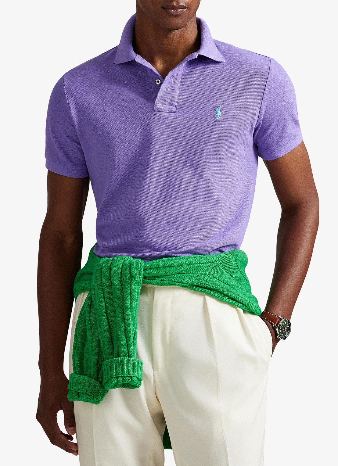 Ralph Lauren Custom slim fit polo van piqué katoen met logoborduring - detail cactus purple