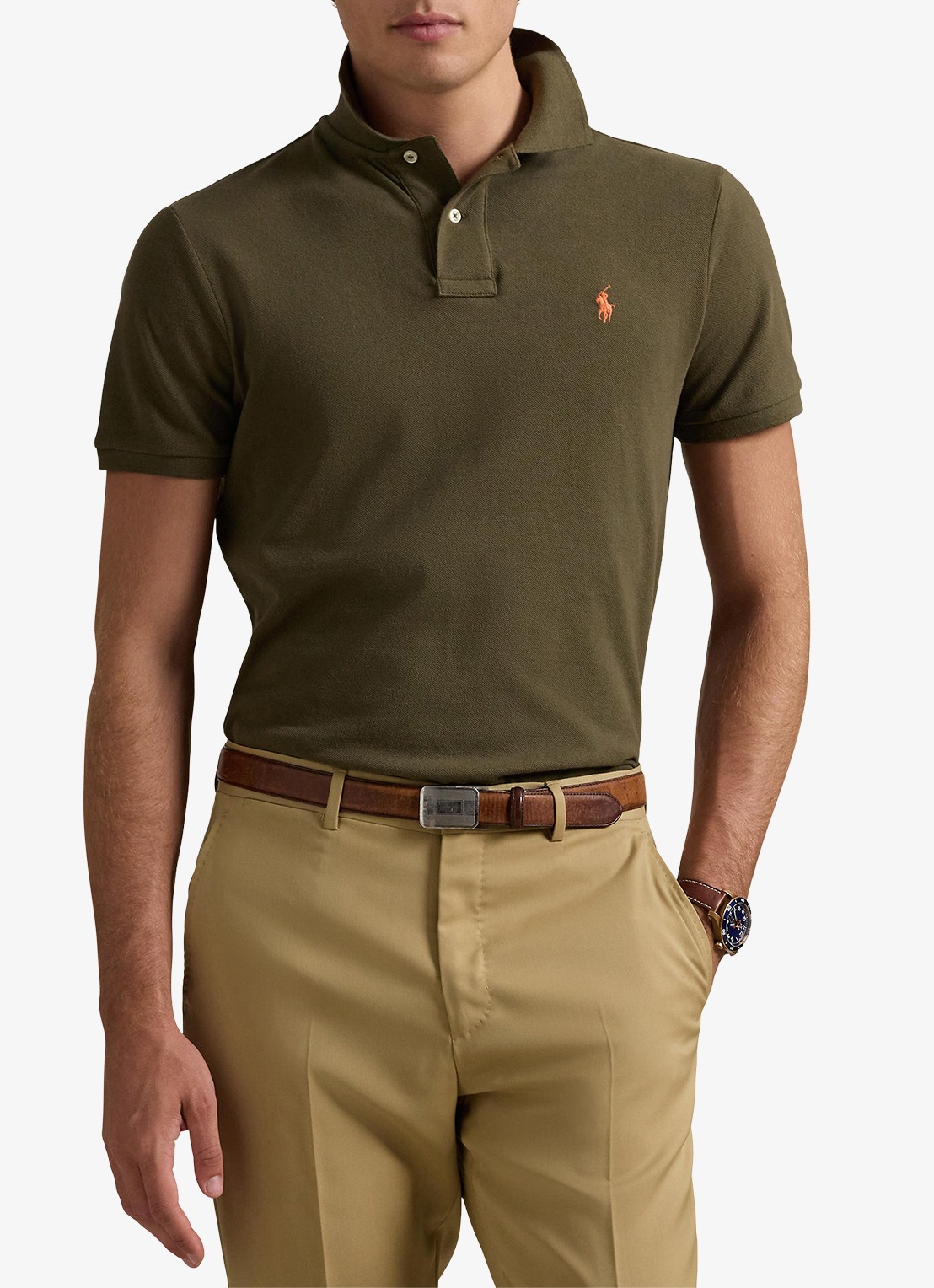 Ralph Lauren Custom slim fit polo van piqué katoen met logoborduring - detail 3 canopy olive