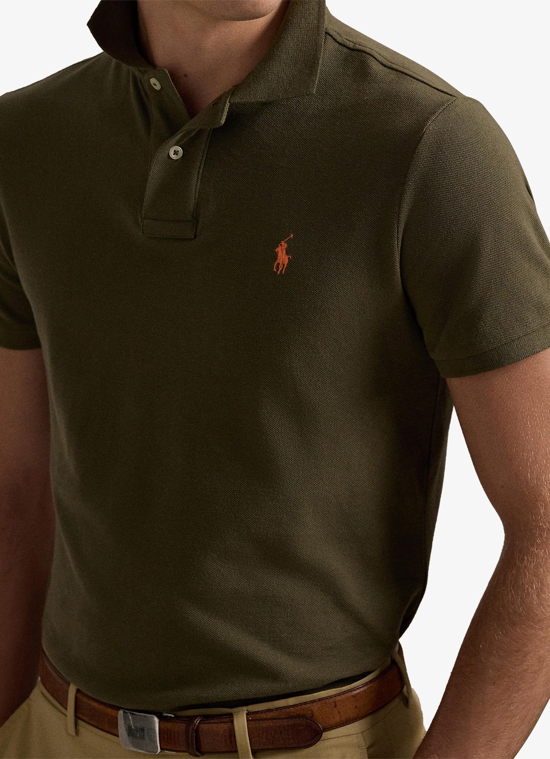 Ralph Lauren Custom slim fit polo van piqué katoen met logoborduring - detail 4 canopy olive