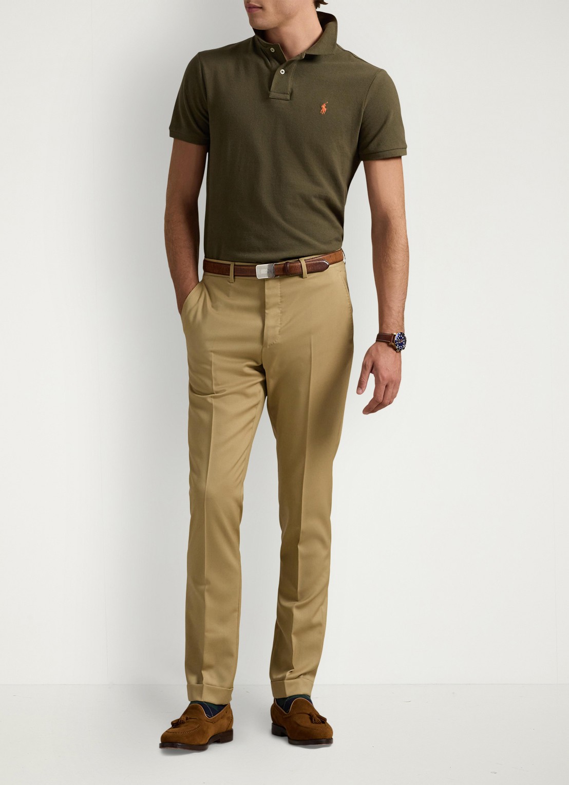 Ralph Lauren Custom slim fit polo van piqué katoen met logoborduring - voorkant 2 canopy olive