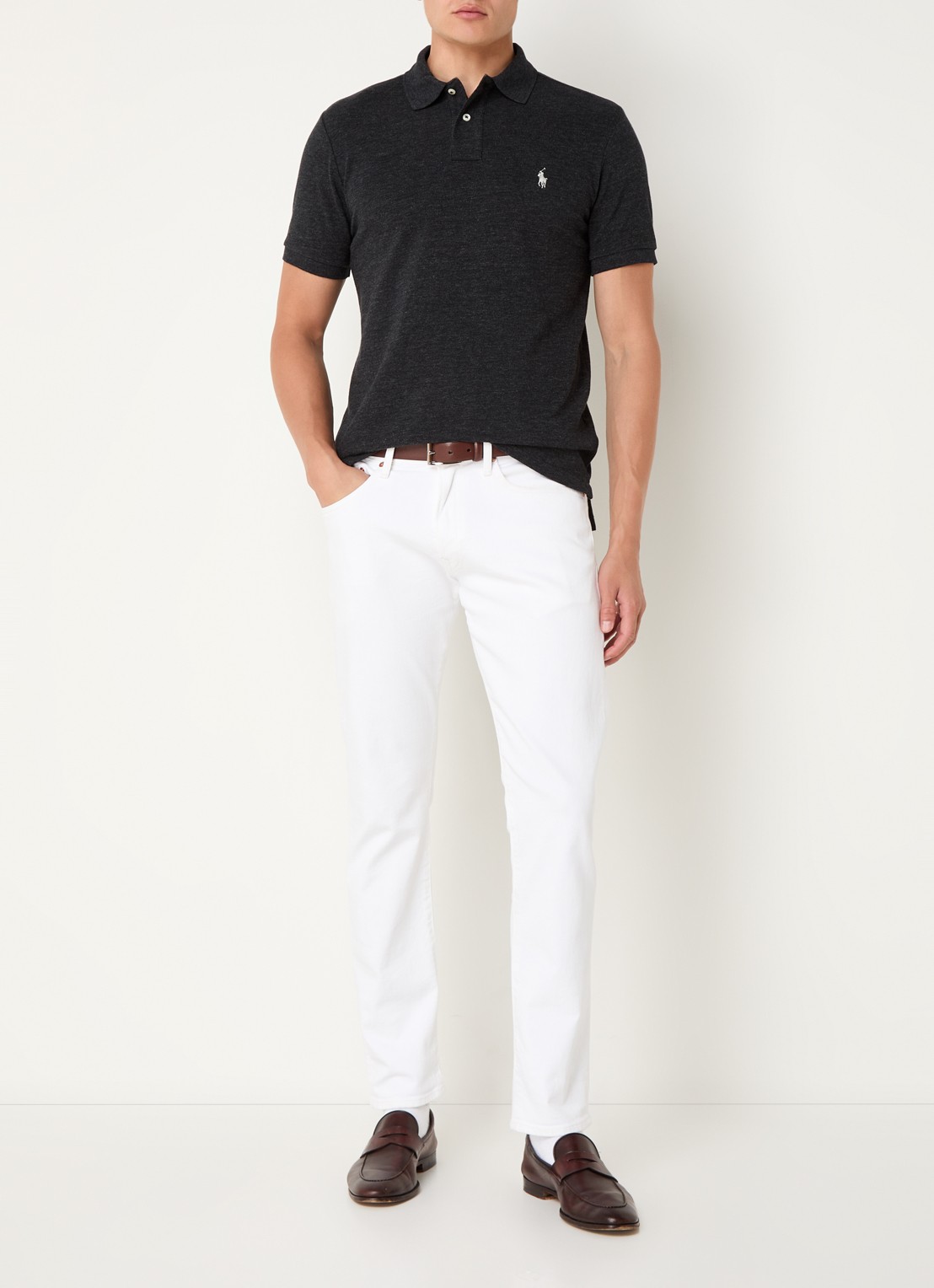 Ralph Lauren Custom slim fit polo van piqué katoen - voorkant 2 black marl heather / donkergrijs