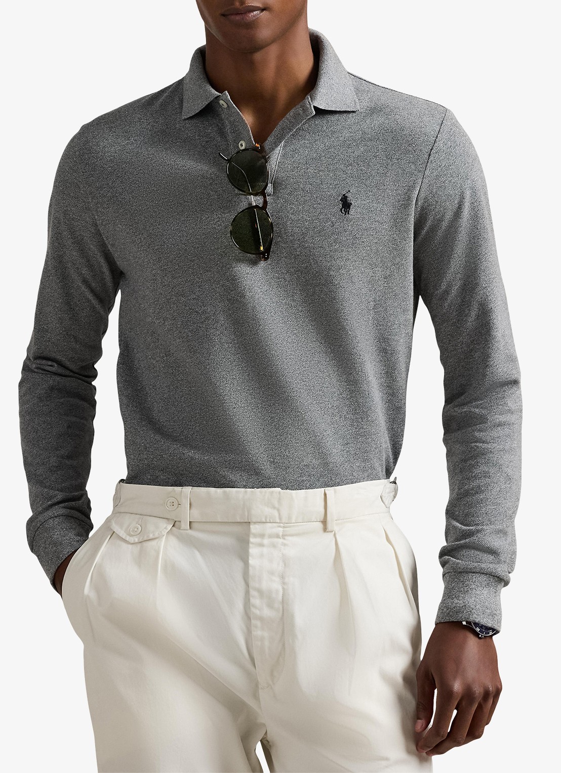Ralph Lauren Custom slim fit polo van piqué katoen - detail canterbury heather / grijs