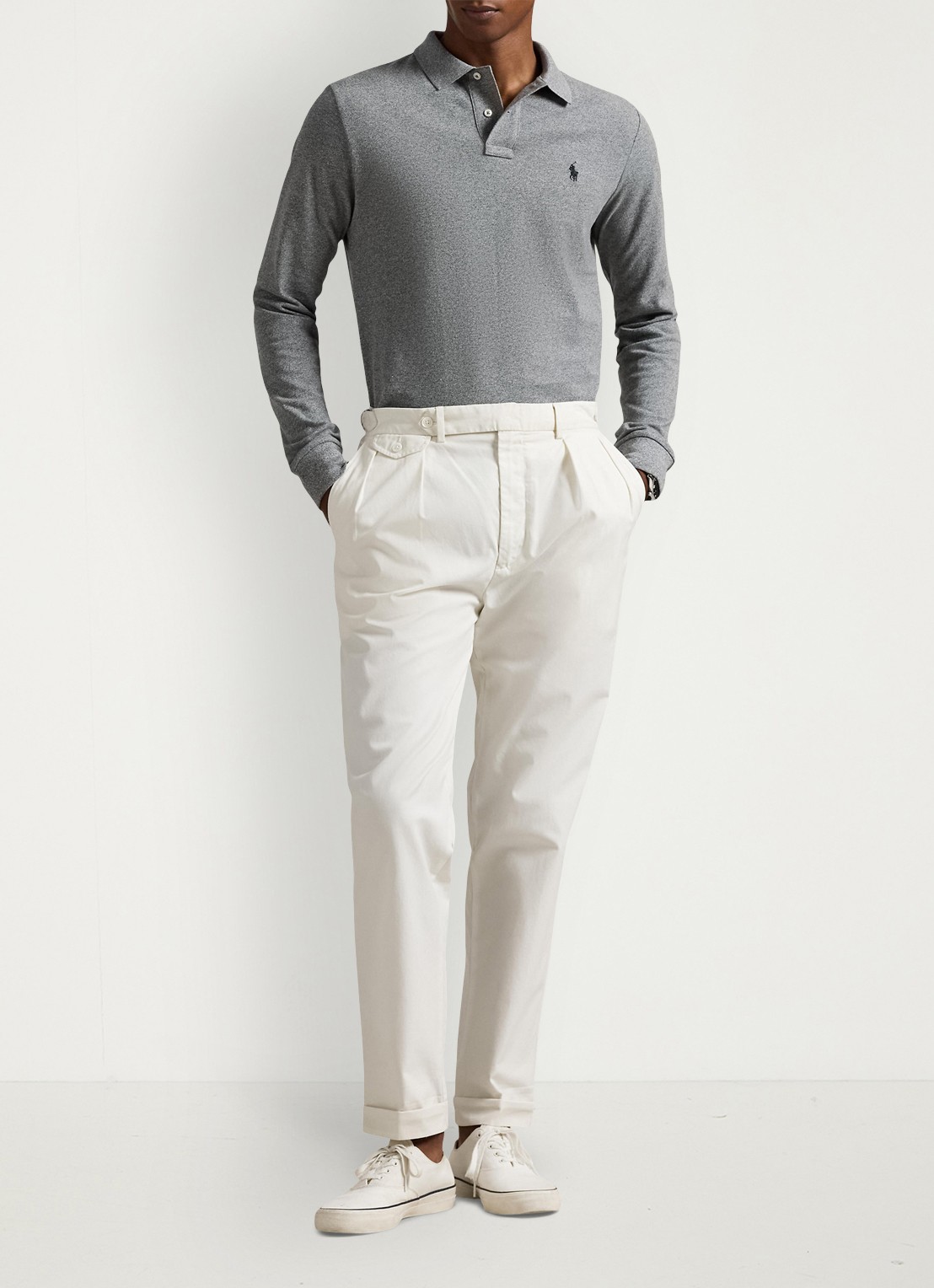 Ralph Lauren Custom slim fit polo van piqué katoen - voorkant 4 canterbury heather / grijs