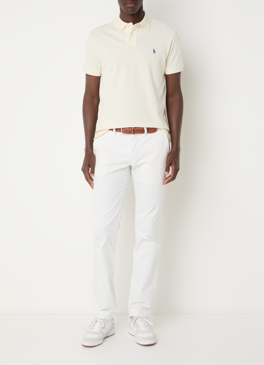 Ralph Lauren Custom slim fit polo van piqué katoen - voorkant 3 herbal milk/c7563