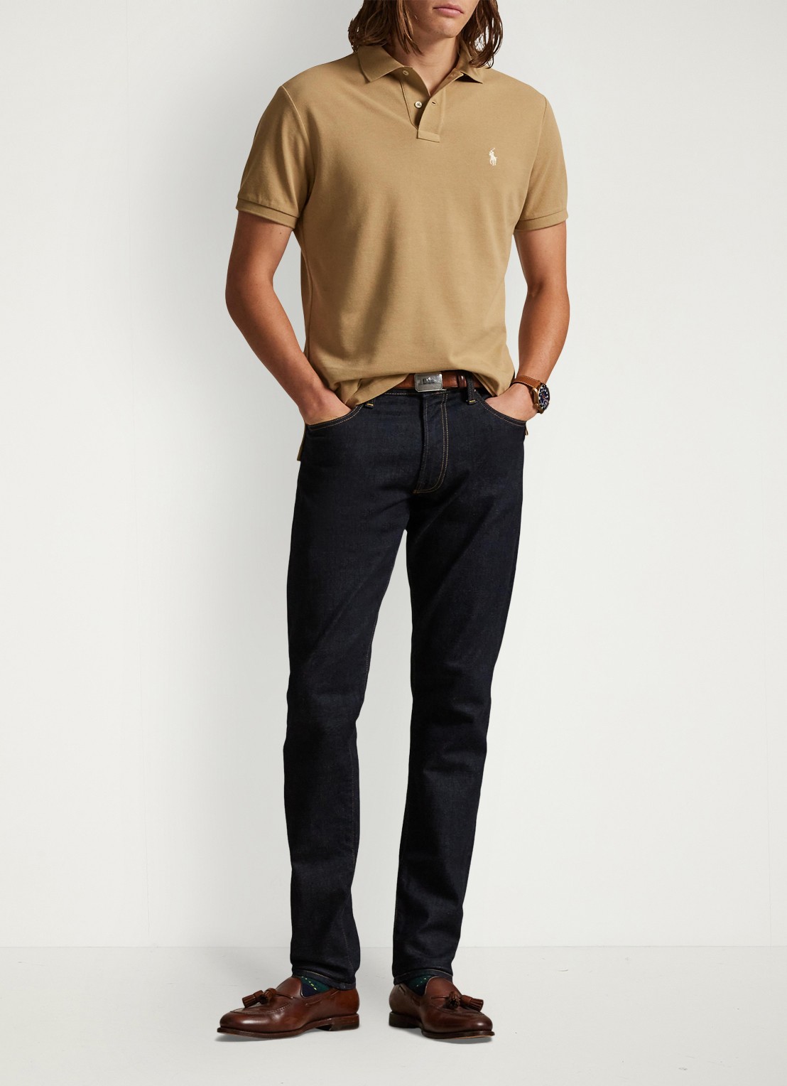 Ralph Lauren Custom slim fit polo van piqué katoen - voorkant 2 cafe tan / bruin