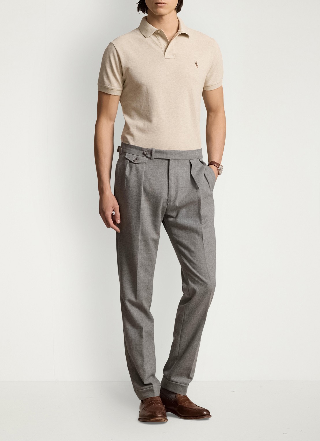 Ralph Lauren Custom slim fit polo van piqué katoen - voorkant 3 beige