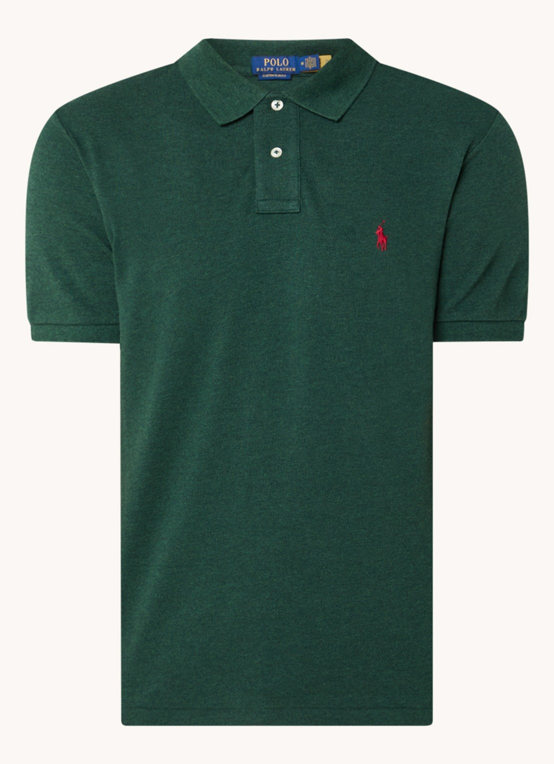 Ralph Lauren Custom slim fit polo van piqué katoen - voorkant 2 dark green heather