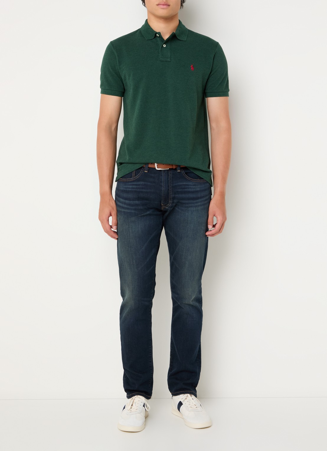 Ralph Lauren Custom slim fit polo van piqué katoen - voorkant 3 dark green heather