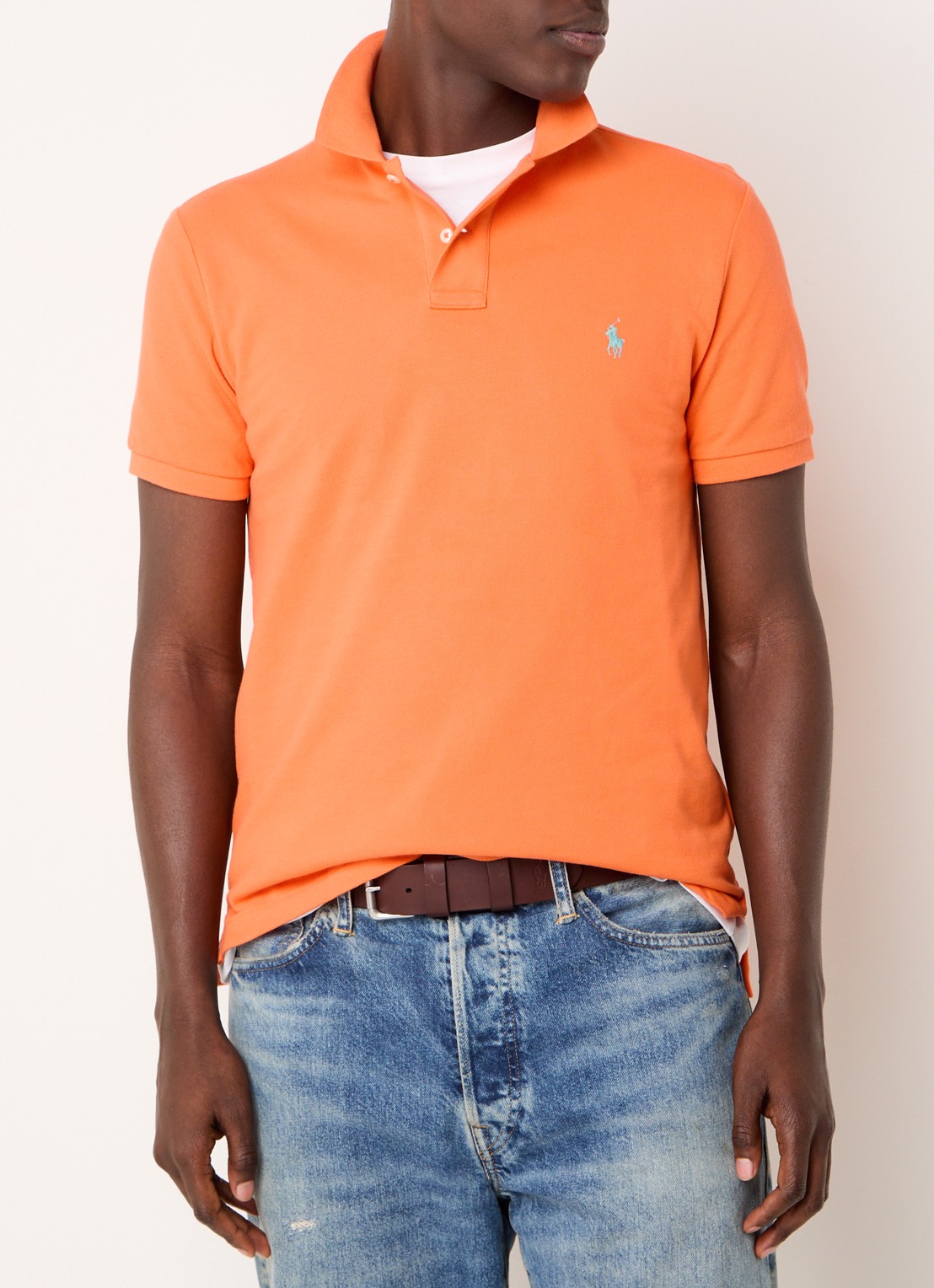 Ralph Lauren Custom slim fit polo van piqué katoen - detail spring melon / oranje