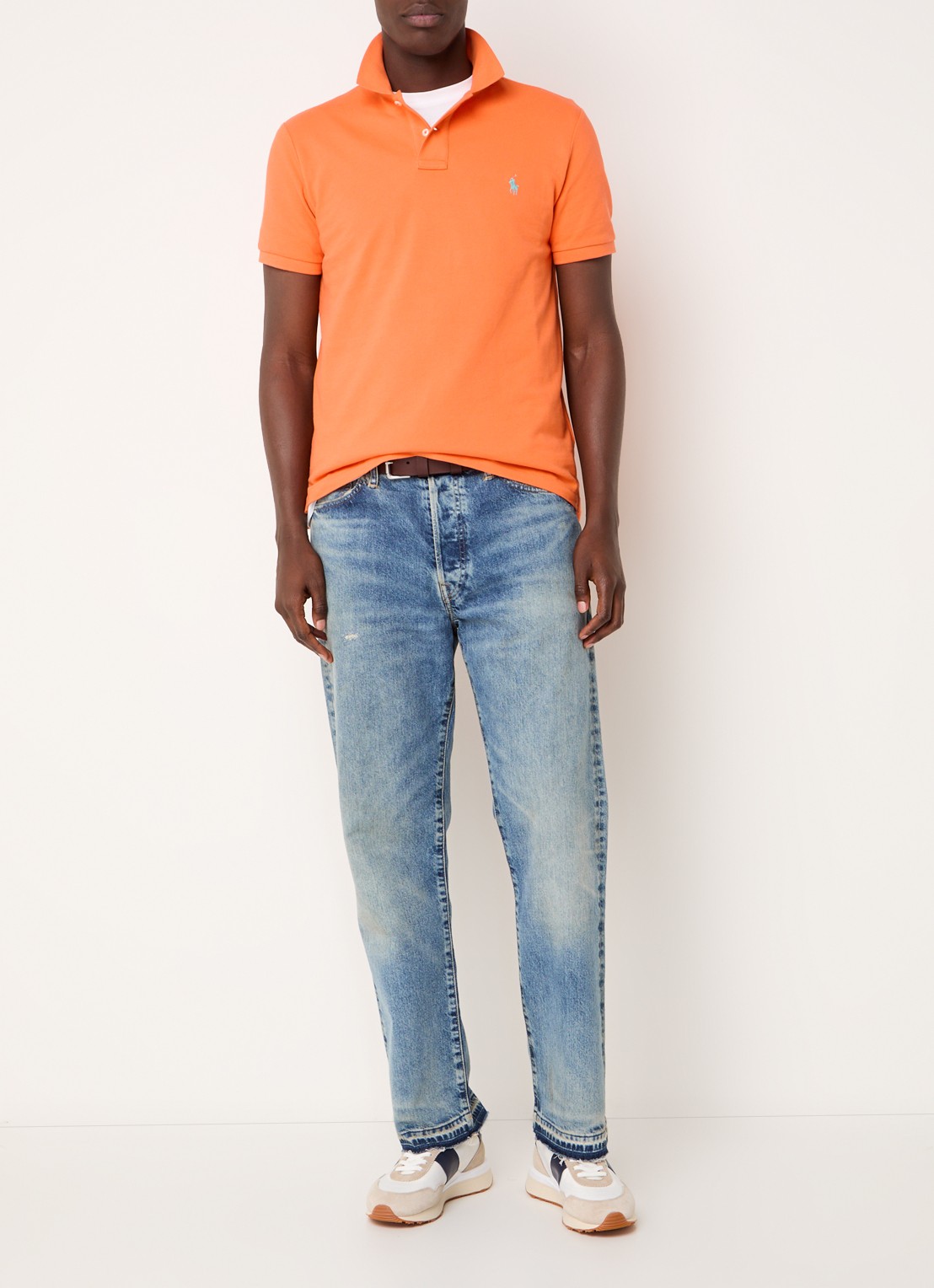 Ralph Lauren Custom slim fit polo van piqué katoen - voorkant 3 spring melon / oranje