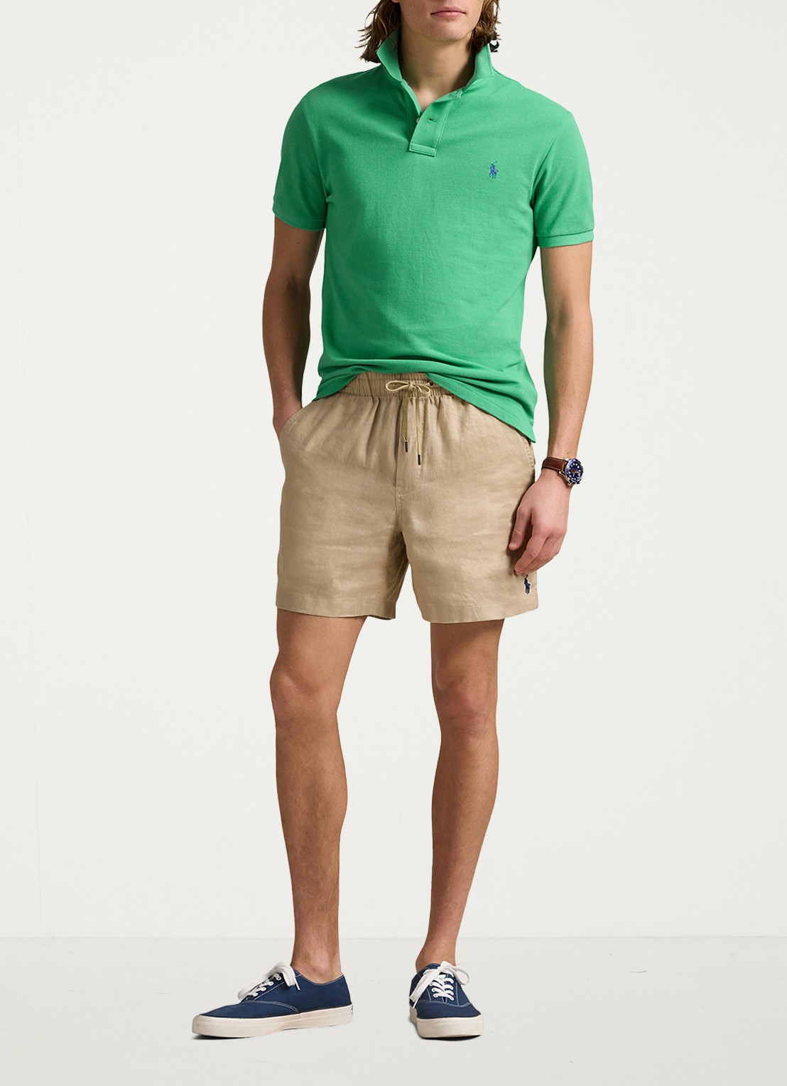 Ralph Lauren Custom slim fit polo van piqué katoen - voorkant 4 raft green / groen