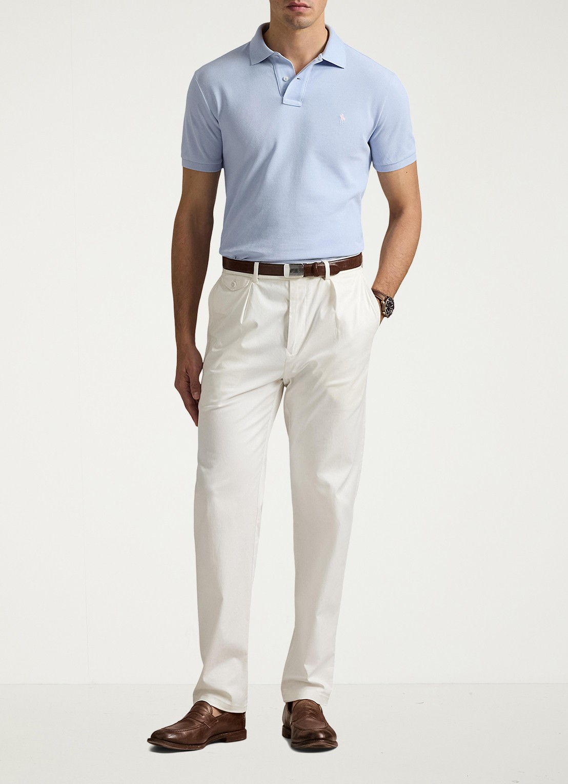 Ralph Lauren Custom slim fit polo van piqué katoen - voorkant 3 cornflower blue / blauw