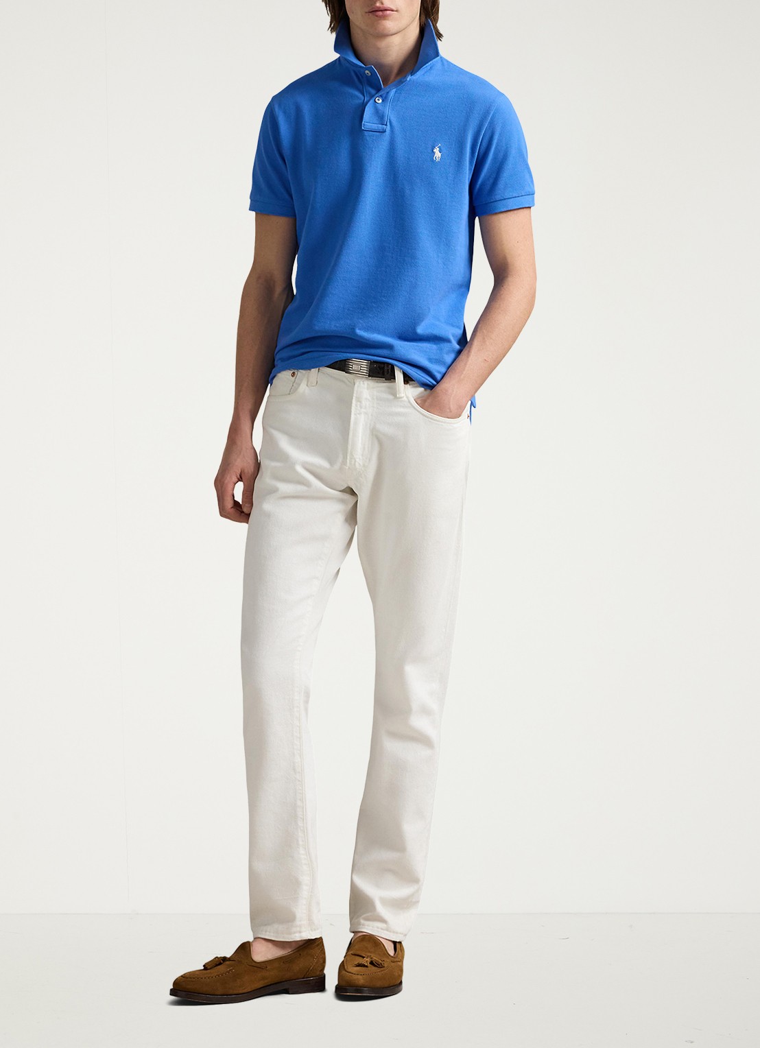 Ralph Lauren Custom slim fit polo van piqué katoen - voorkant 3 embayment blue / blauw