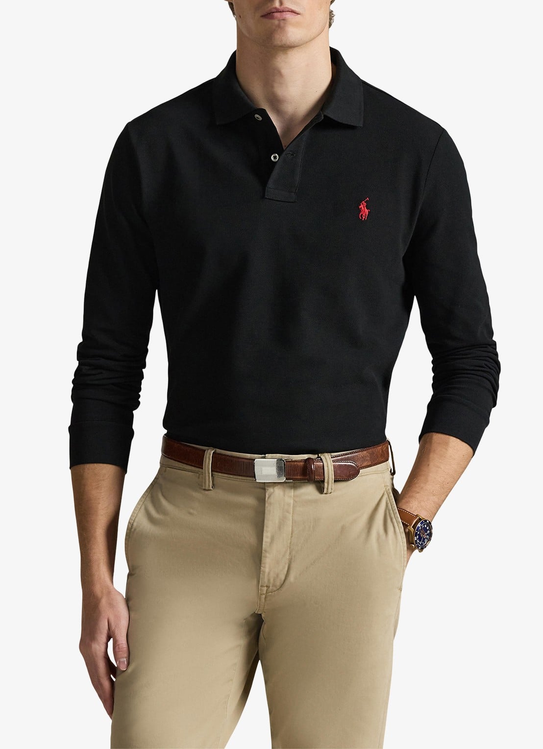 Ralph Lauren Custom slim fit polo van piqué katoen - detail polo black / zwart