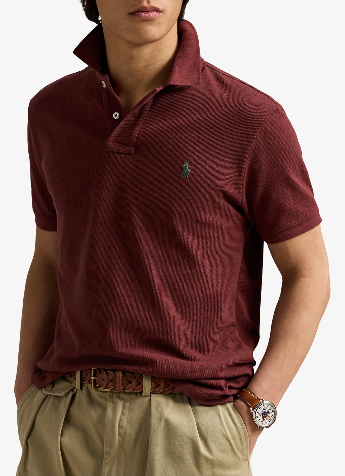 Ralph Lauren Custom slim fit polo van piqué katoen - detail 4 red wine / wijnrood