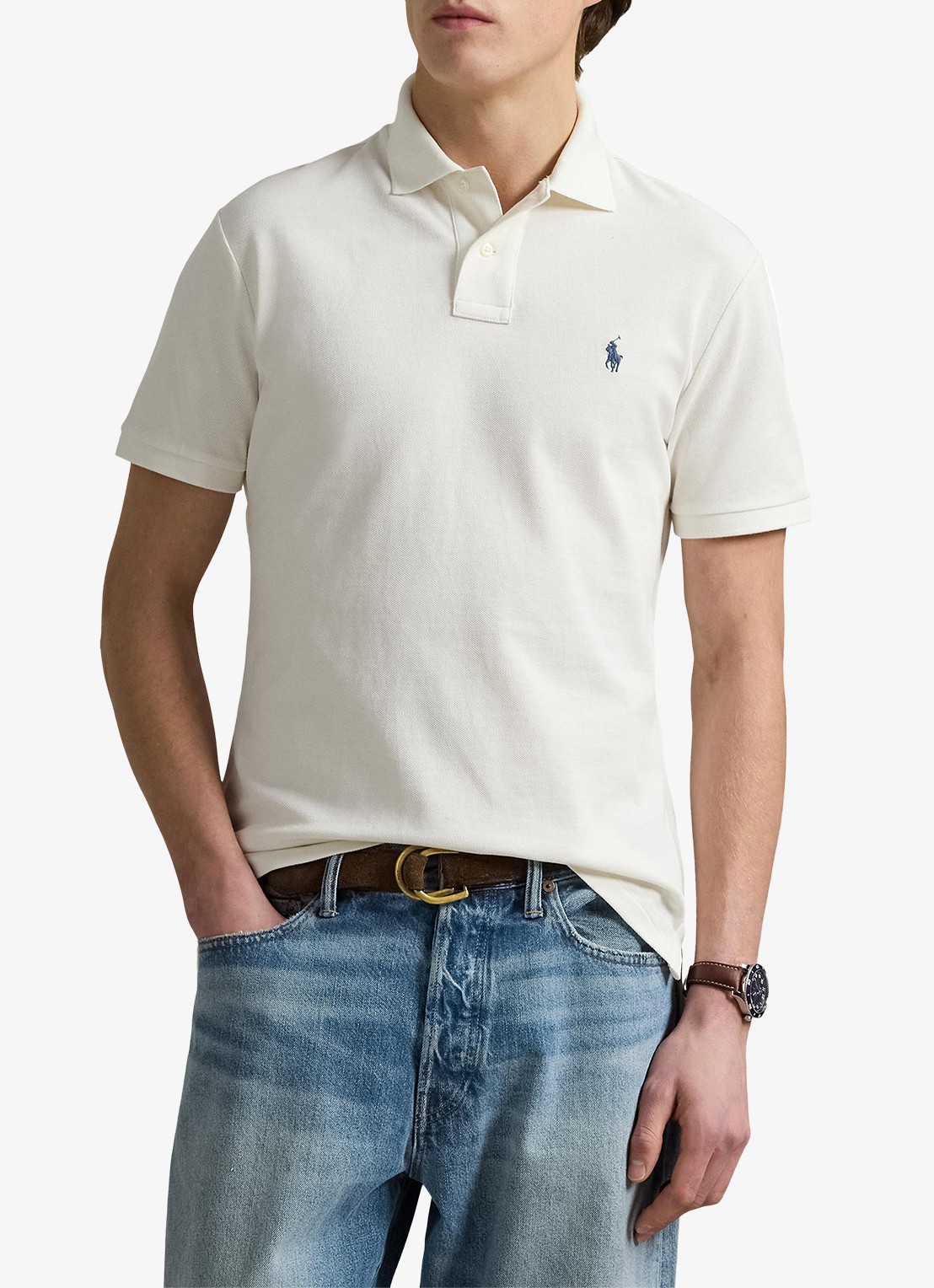 Ralph Lauren Custom slim fit polo van piqué katoen - detail 3 pale cream / creme