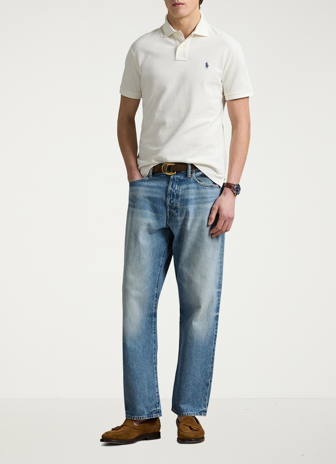 Ralph Lauren Custom slim fit polo van piqué katoen - voorkant 2 pale cream / creme