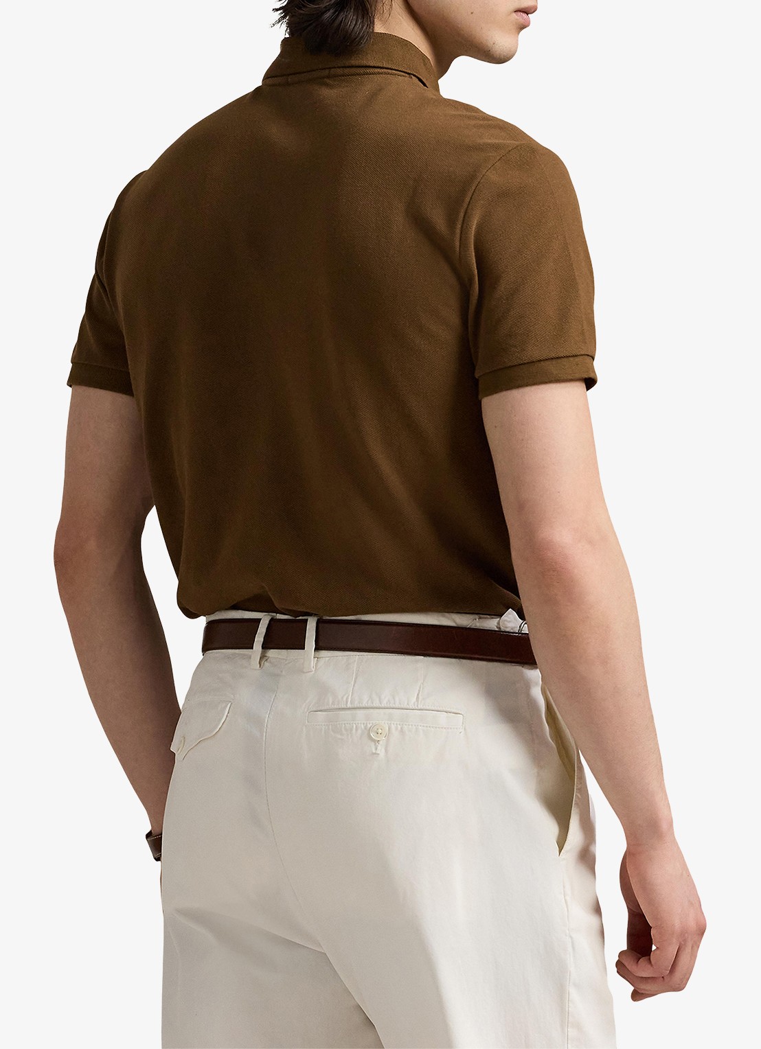 Ralph Lauren Custom slim fit polo van piqué katoen - achterkant 5 nature brown / bruin