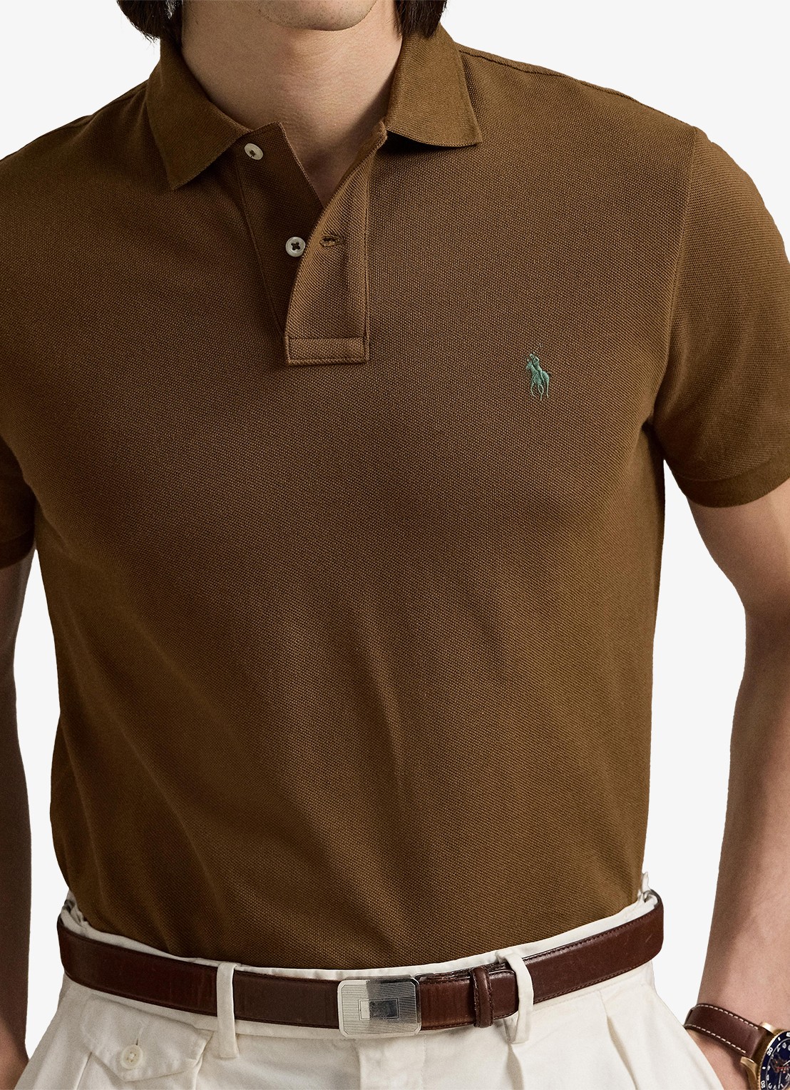 Ralph Lauren Custom slim fit polo van piqué katoen - detail 2 nature brown / bruin