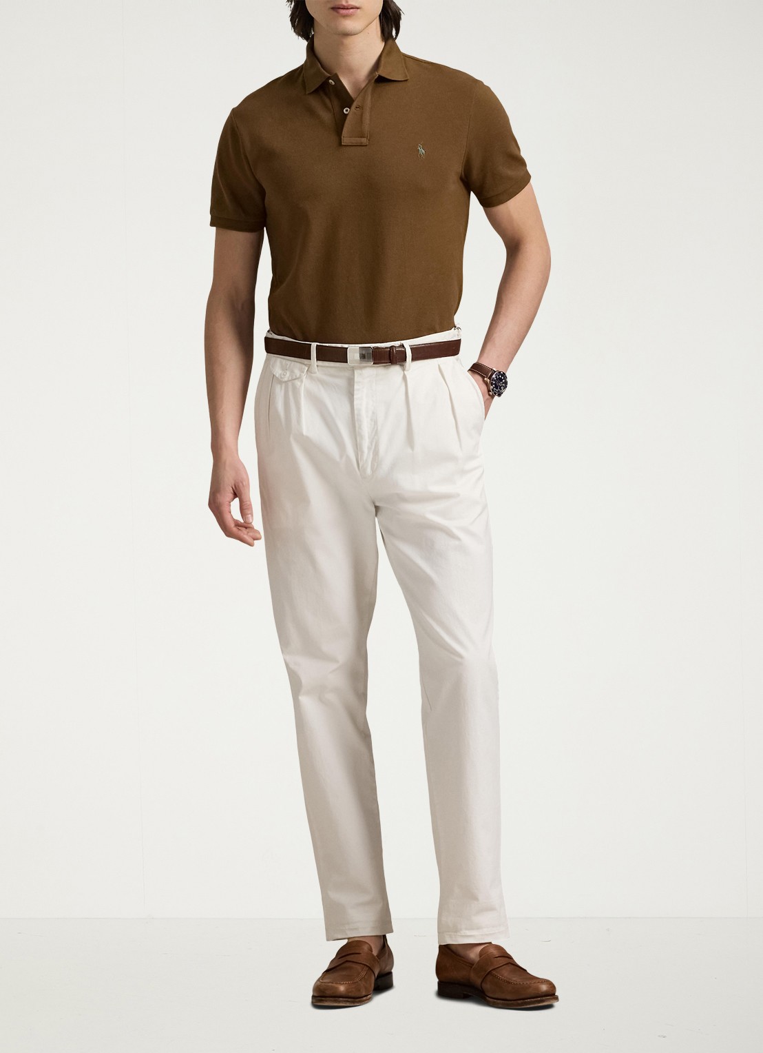 Ralph Lauren Custom slim fit polo van piqué katoen - voorkant 4 nature brown / bruin