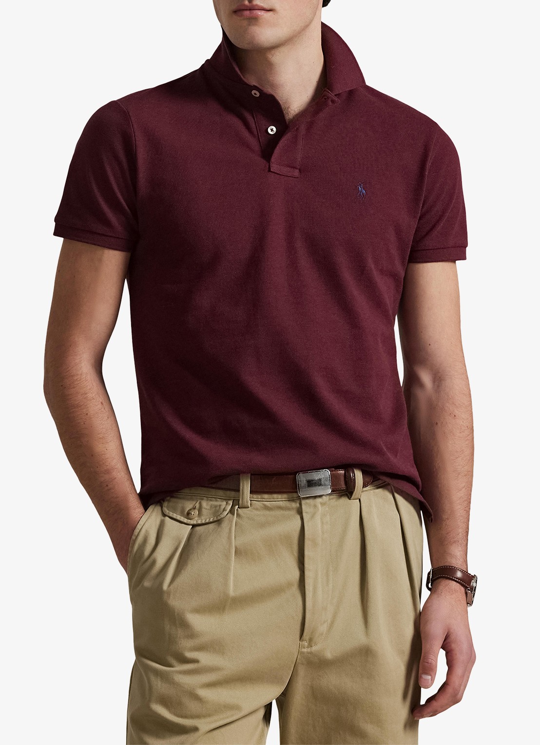 Ralph Lauren Custom slim fit polo van piqué katoen - detail 4 spring wine heather / wijnrood