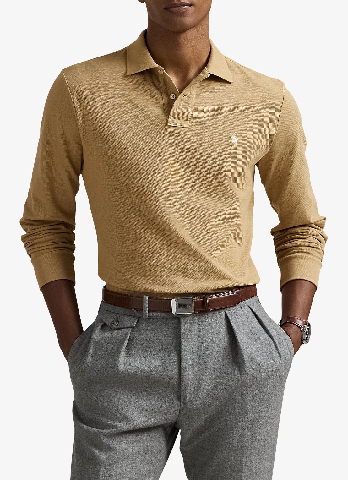 Ralph Lauren Custom slim fit polo van piqué katoen - detail cafe tan/c8176-3x17
