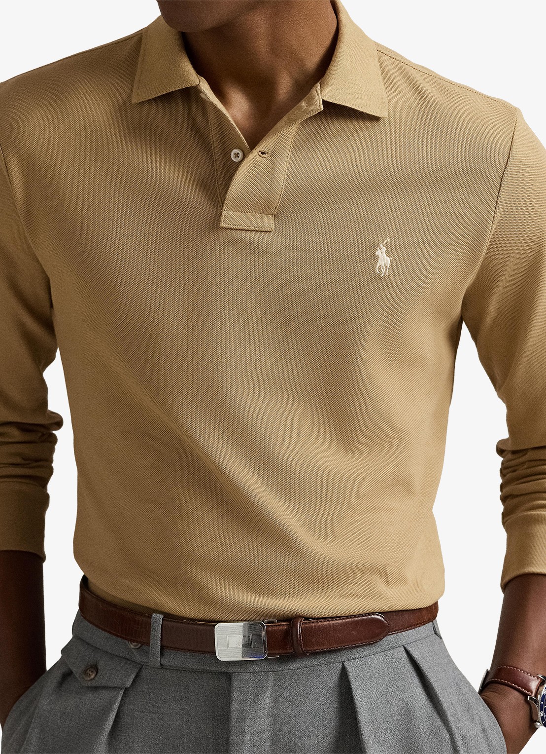 Ralph Lauren Custom slim fit polo van piqué katoen - detail 2 cafe tan/c8176-3x17