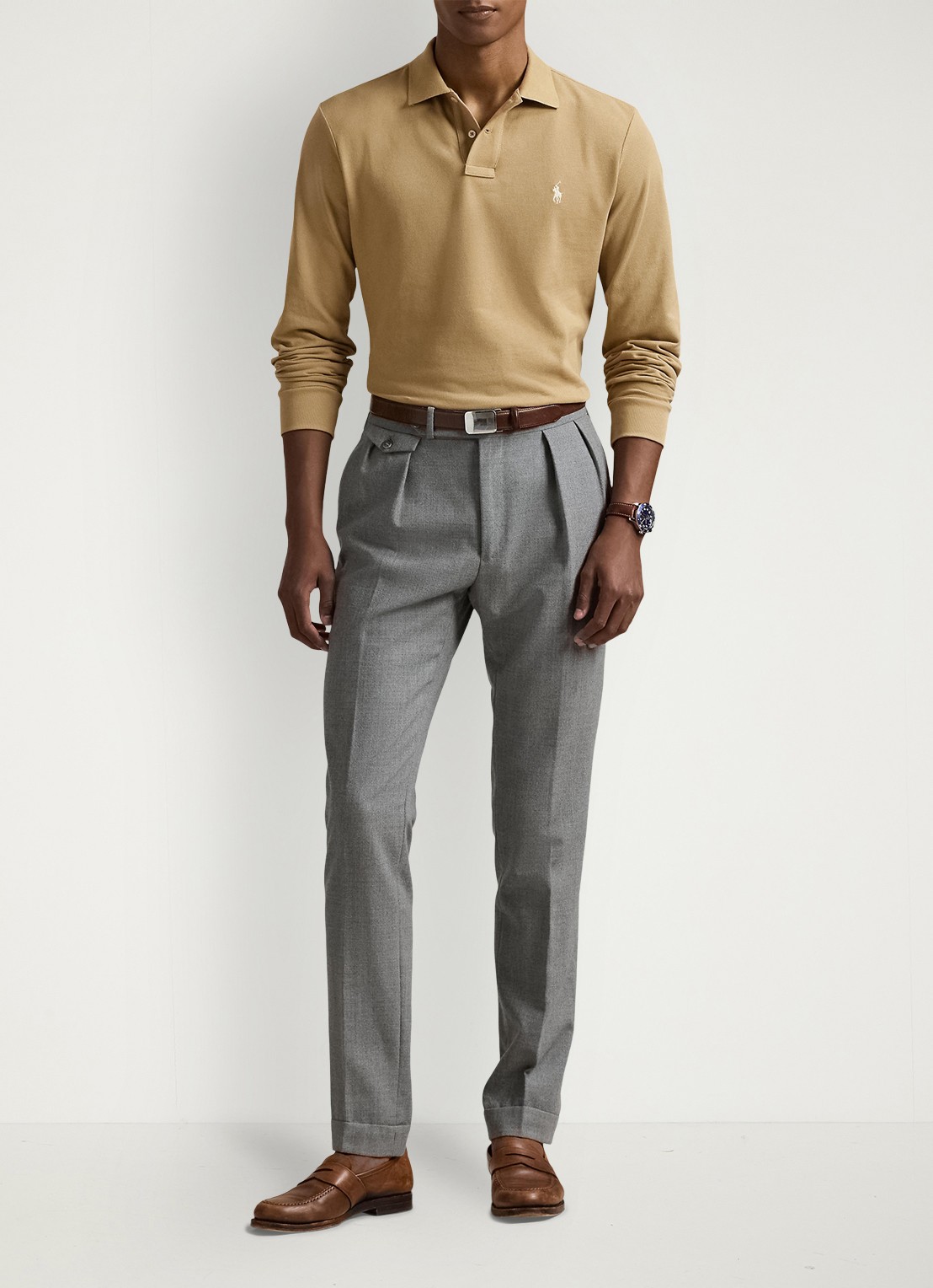 Ralph Lauren Custom slim fit polo van piqué katoen - voorkant 5 cafe tan/c8176-3x17
