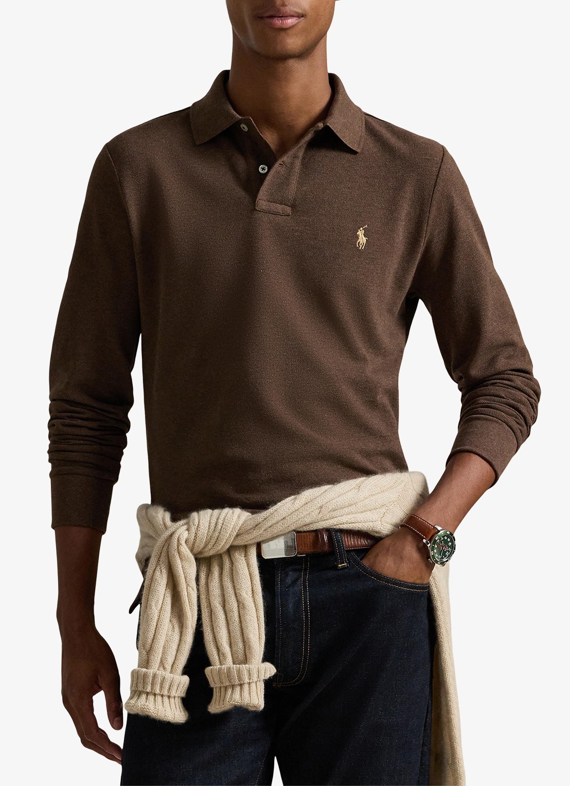 Ralph Lauren Custom slim fit polo van piqué katoen - detail nutmeg brown heather/c8526-47x3
