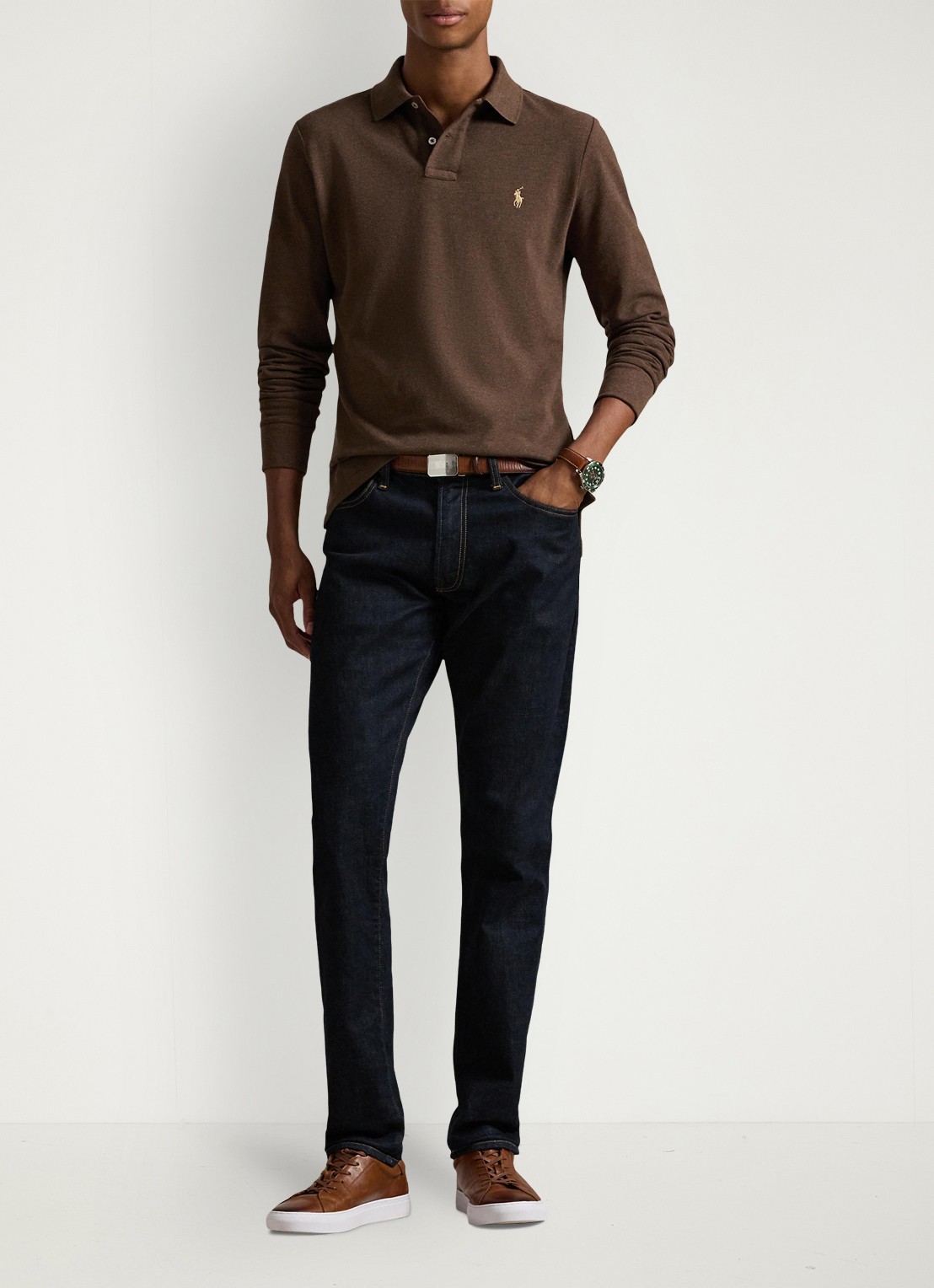 Ralph Lauren Custom slim fit polo van piqué katoen - voorkant 4 nutmeg brown heather/c8526-47x3
