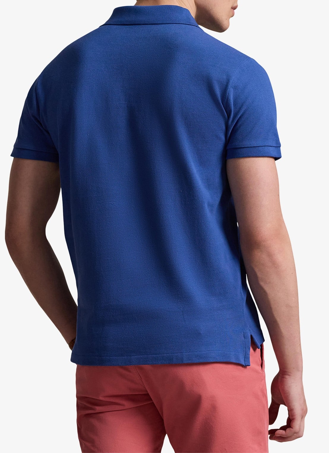 Ralph Lauren Custom slim fit polo van piqué katoen - achterkant 5 dusty azure/cream pp-zyc / blauw
