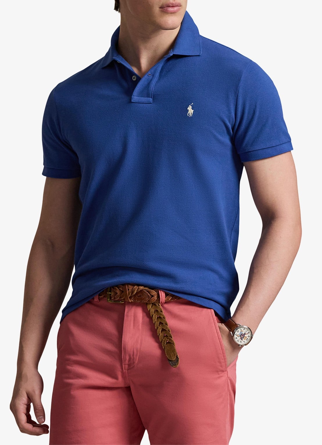 Ralph Lauren Custom slim fit polo van piqué katoen - detail dusty azure/cream pp-zyc / blauw