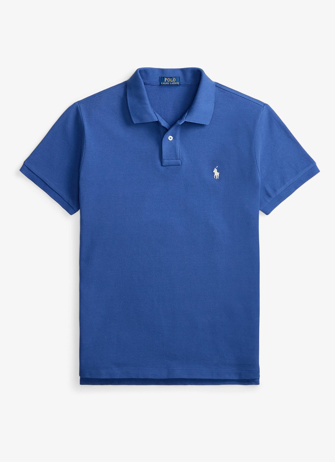 Ralph Lauren Custom slim fit polo van piqué katoen - voorkant 3 dusty azure/cream pp-zyc / blauw