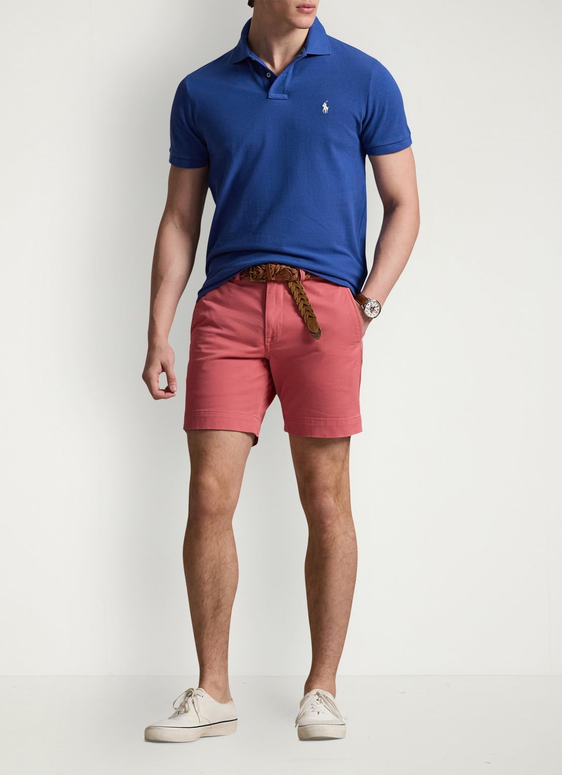Ralph Lauren Custom slim fit polo van piqué katoen - voorkant 4 dusty azure/cream pp-zyc / blauw