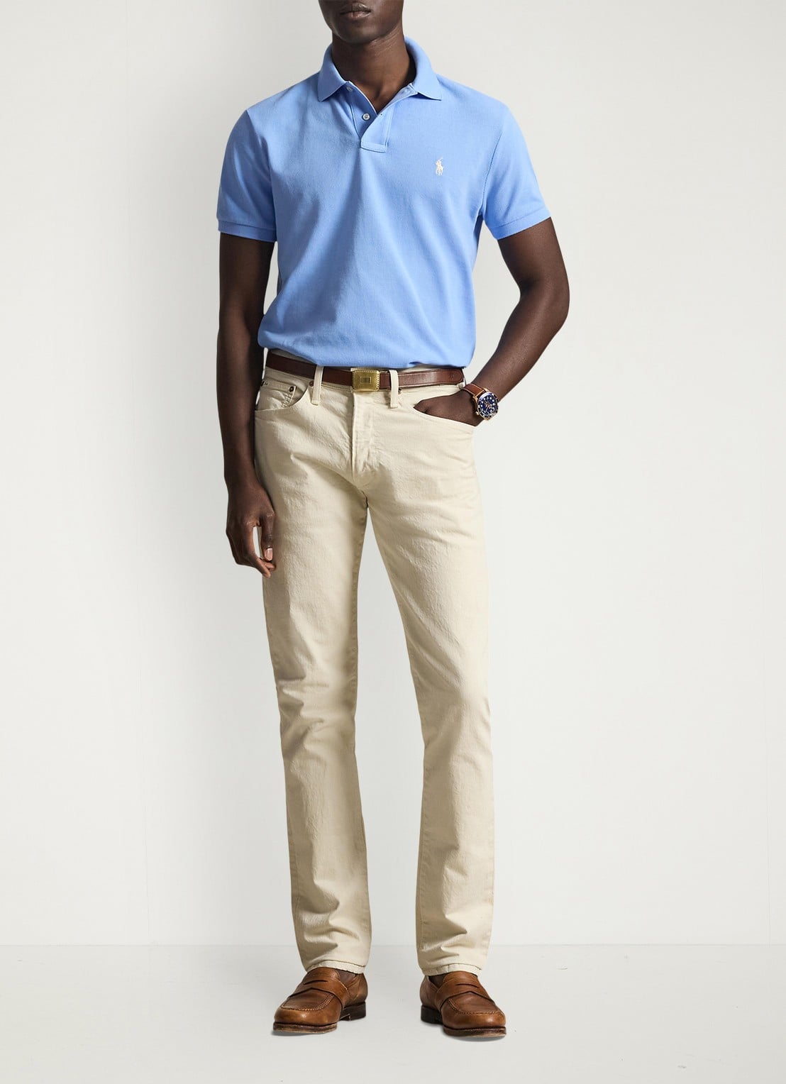 Ralph Lauren Custom slim fit polo van piqué katoen - voorkant 2 blue lagoon/c8125-zy9g