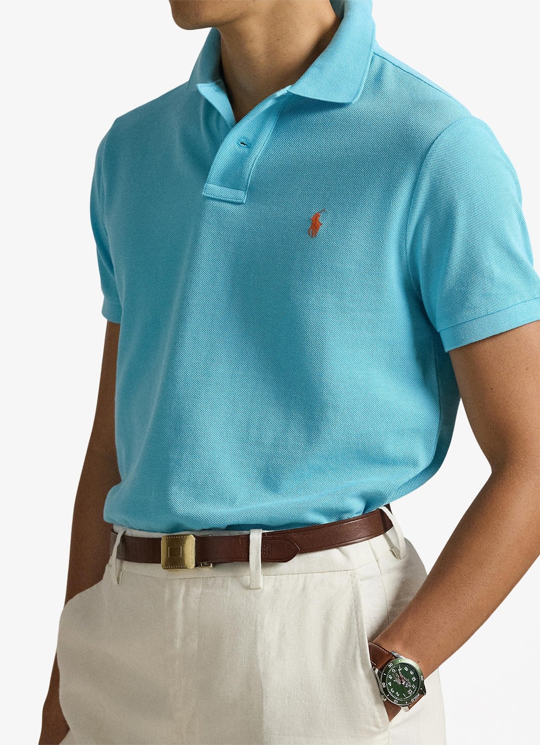 Ralph Lauren Custom slim fit polo van piqué katoen - detail 5 perfect turquoise/c2240-zyv8