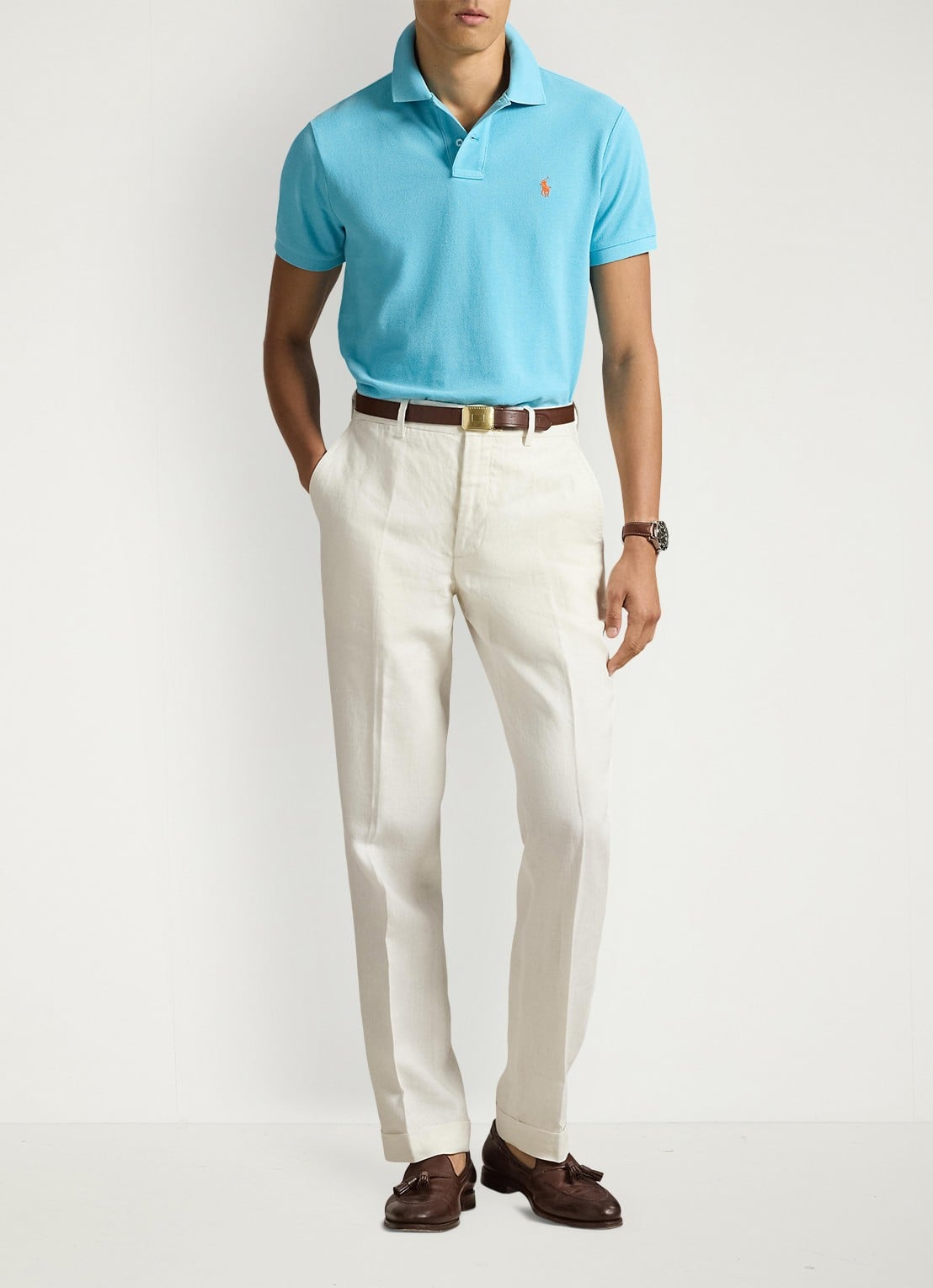 Ralph Lauren Custom slim fit polo van piqué katoen - voorkant 2 perfect turquoise/c2240-zyv8