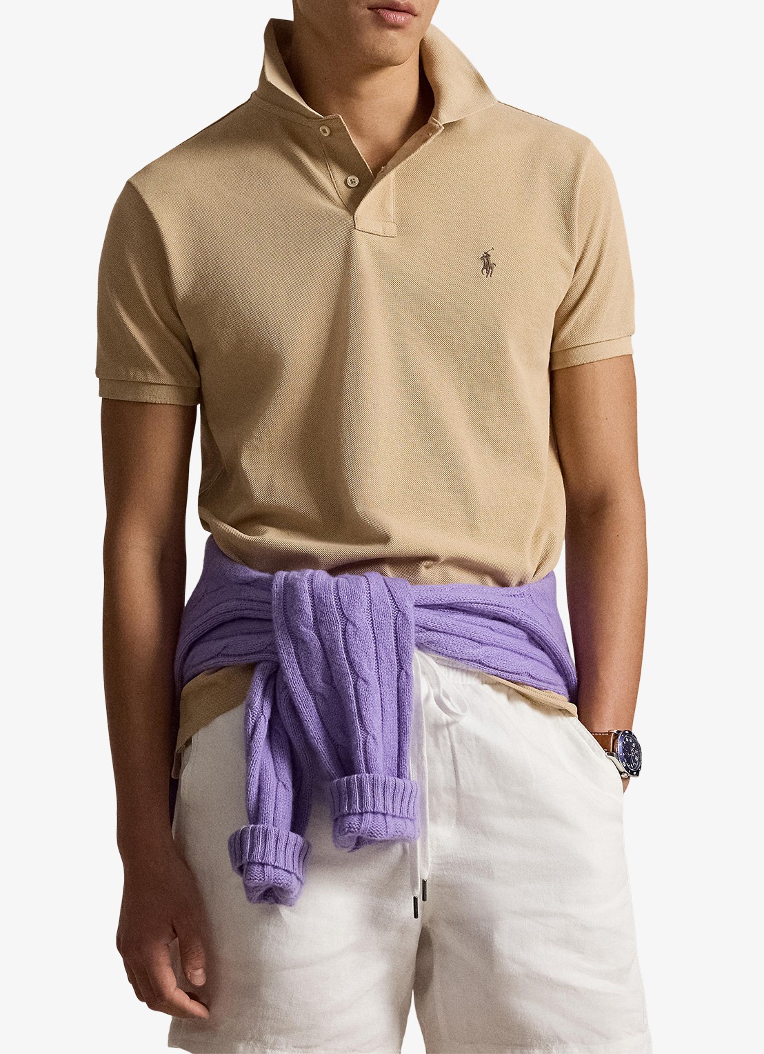 Ralph Lauren Custom slim fit polo van piqué katoen - voorkant 2 vintage khaki / khaki