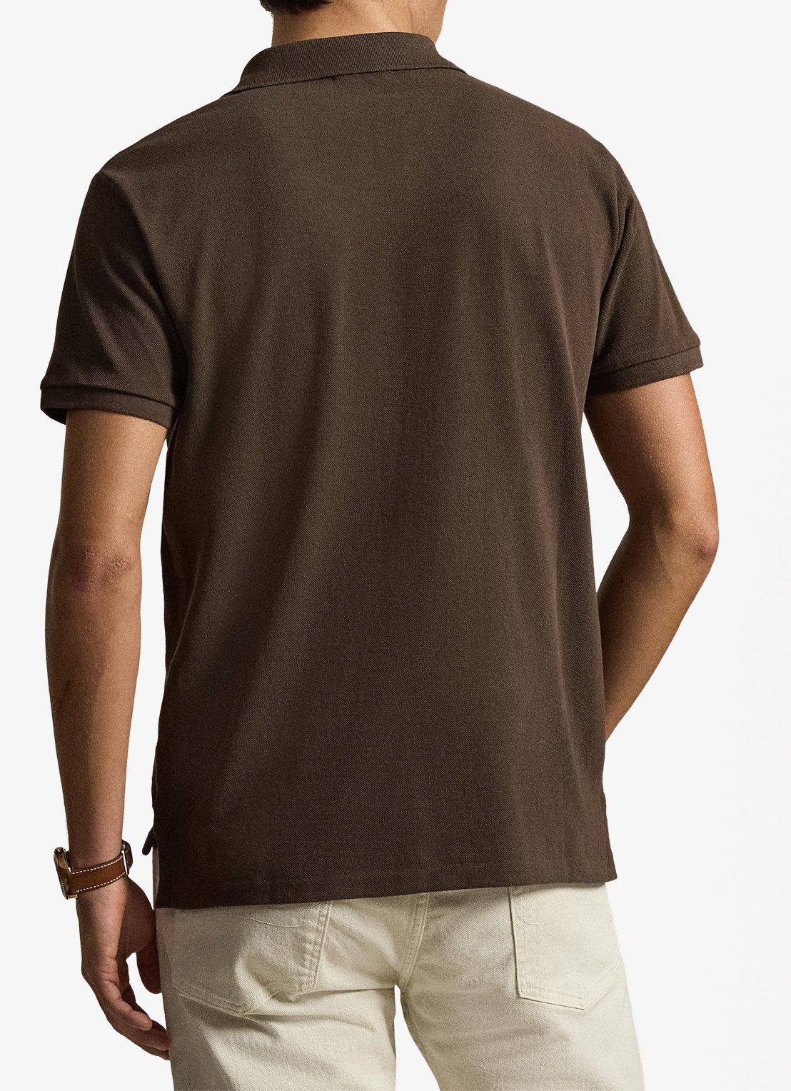 Ralph Lauren Custom slim fit polo van piqué katoen - achterkant nutmeg brown / bruin