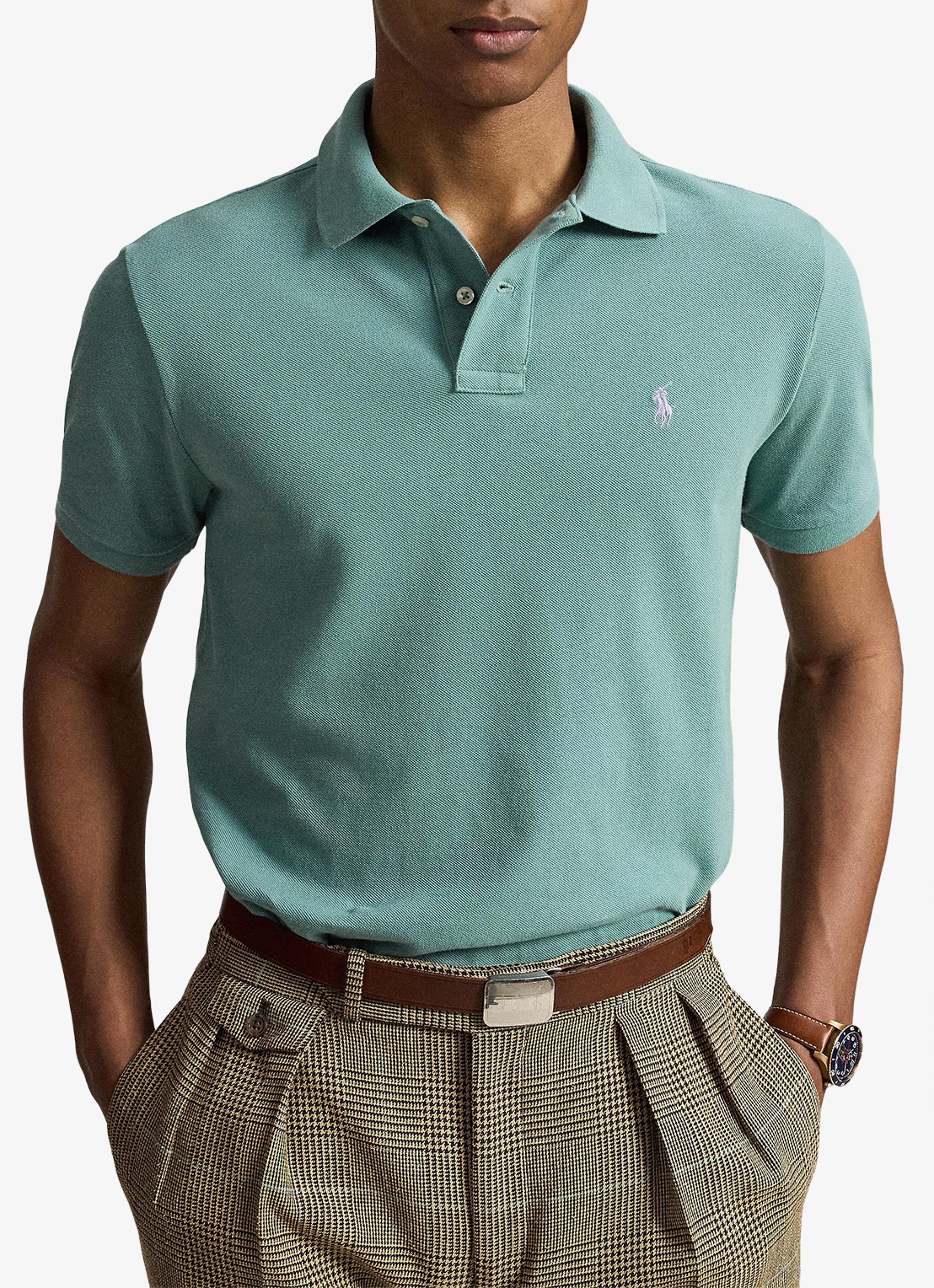Ralph Lauren Custom slim fit polo van piqué katoen - voorkant 2 greenscape / groen