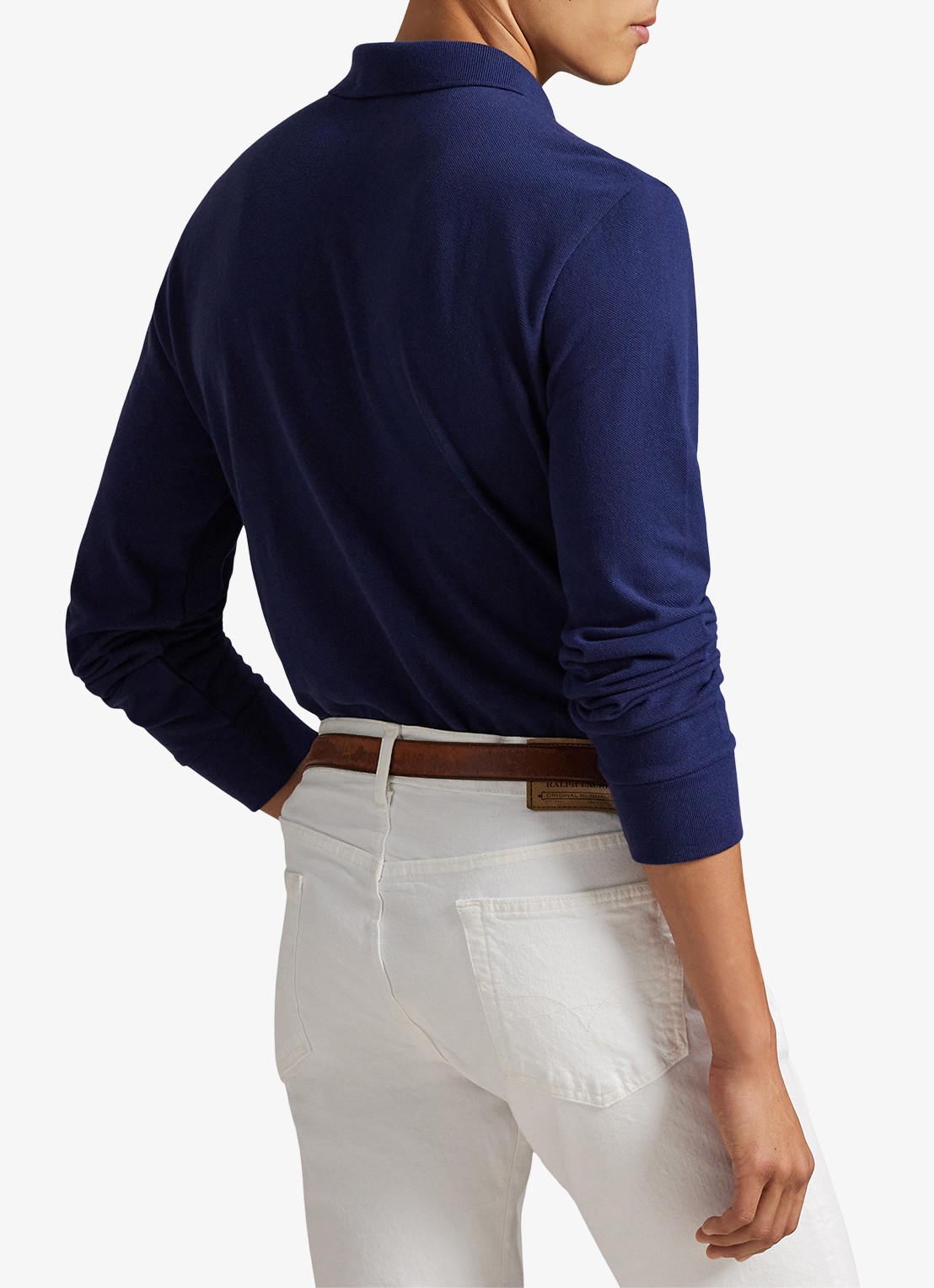 Ralph Lauren Custom slim fit polo van piqué katoen - achterkant newport navy / donkerblauw