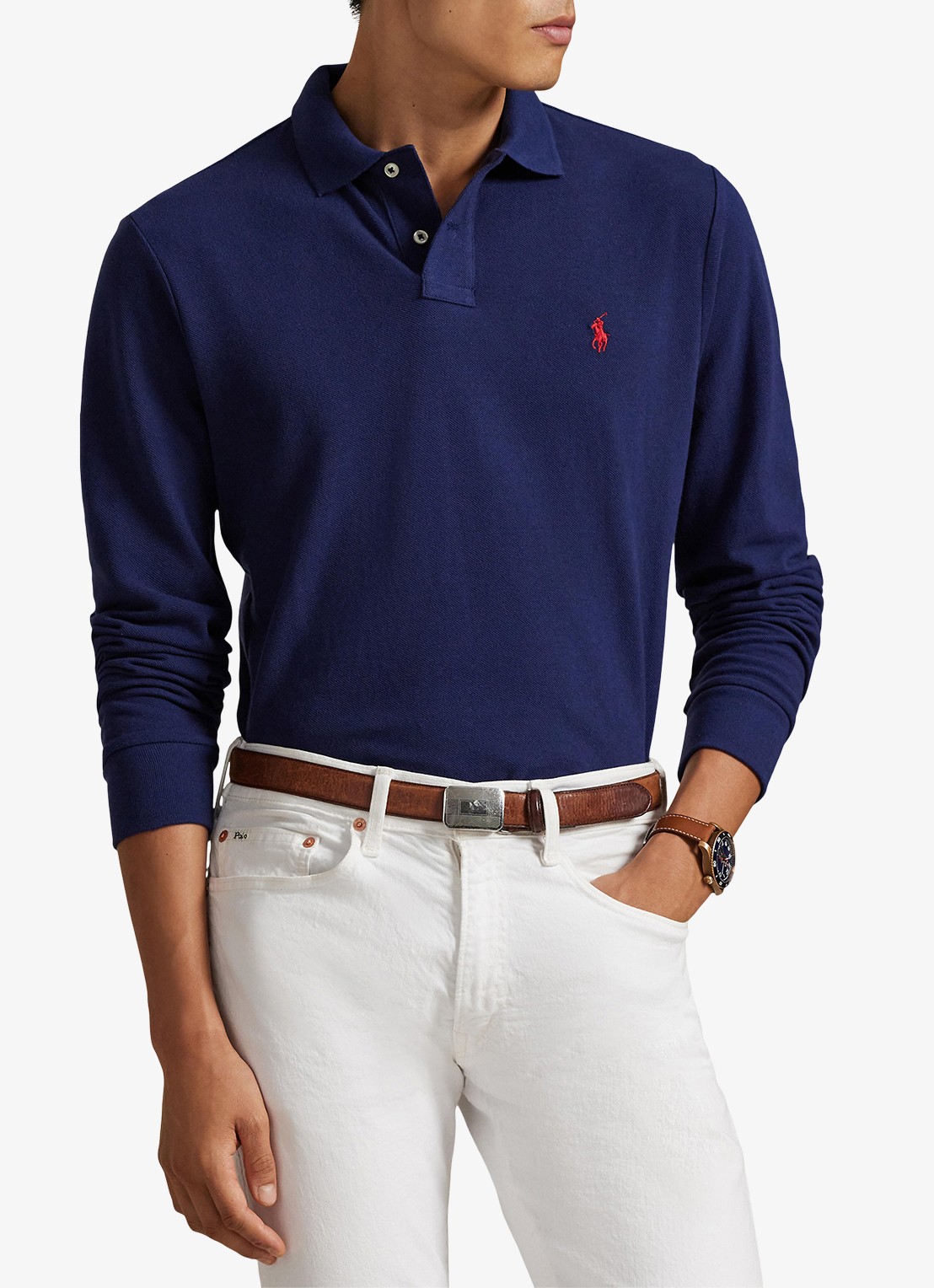 Ralph Lauren Custom slim fit polo van piqué katoen - detail 5 newport navy / donkerblauw