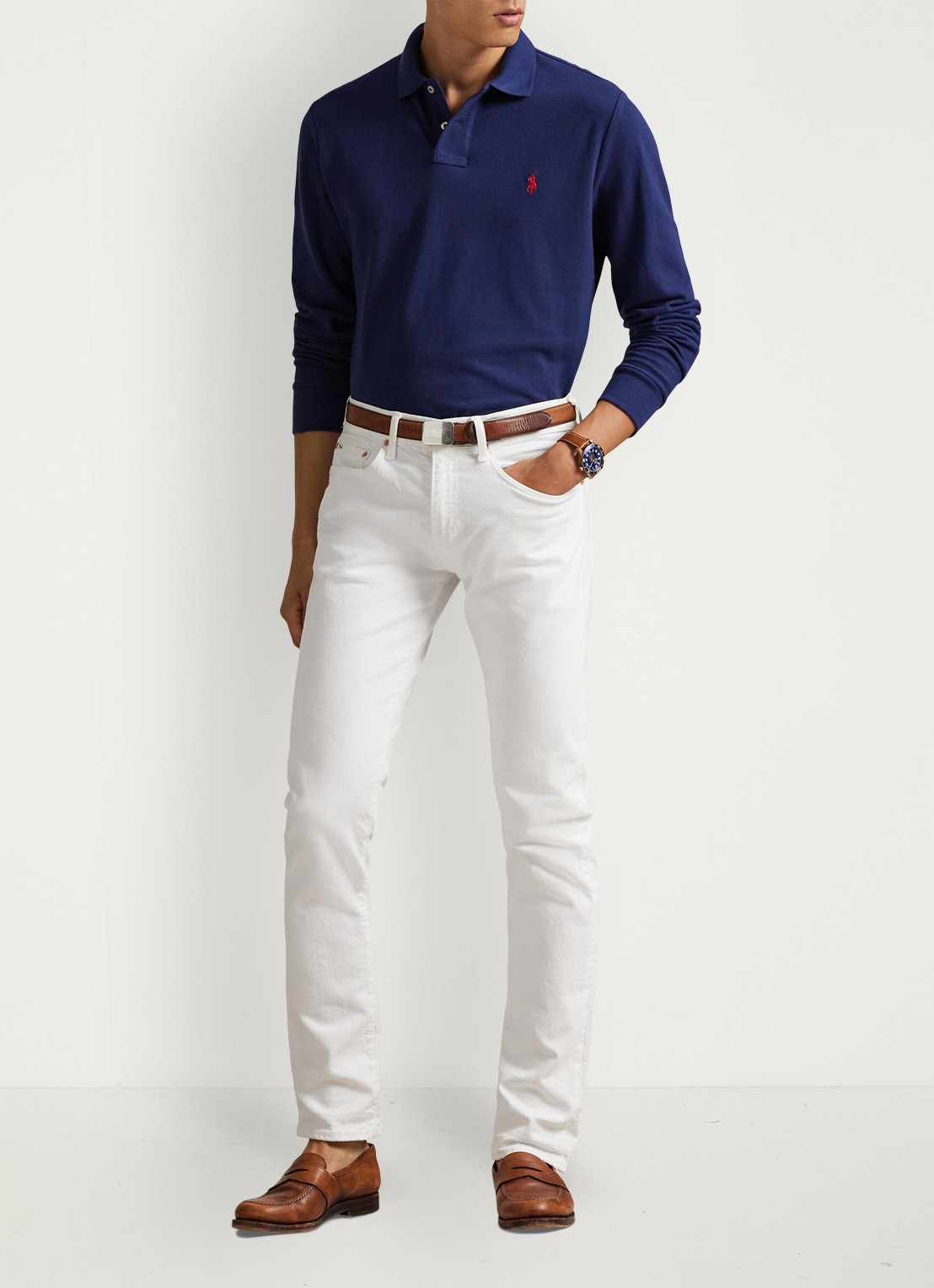 Ralph Lauren Custom slim fit polo van piqué katoen - voorkant 3 newport navy / donkerblauw