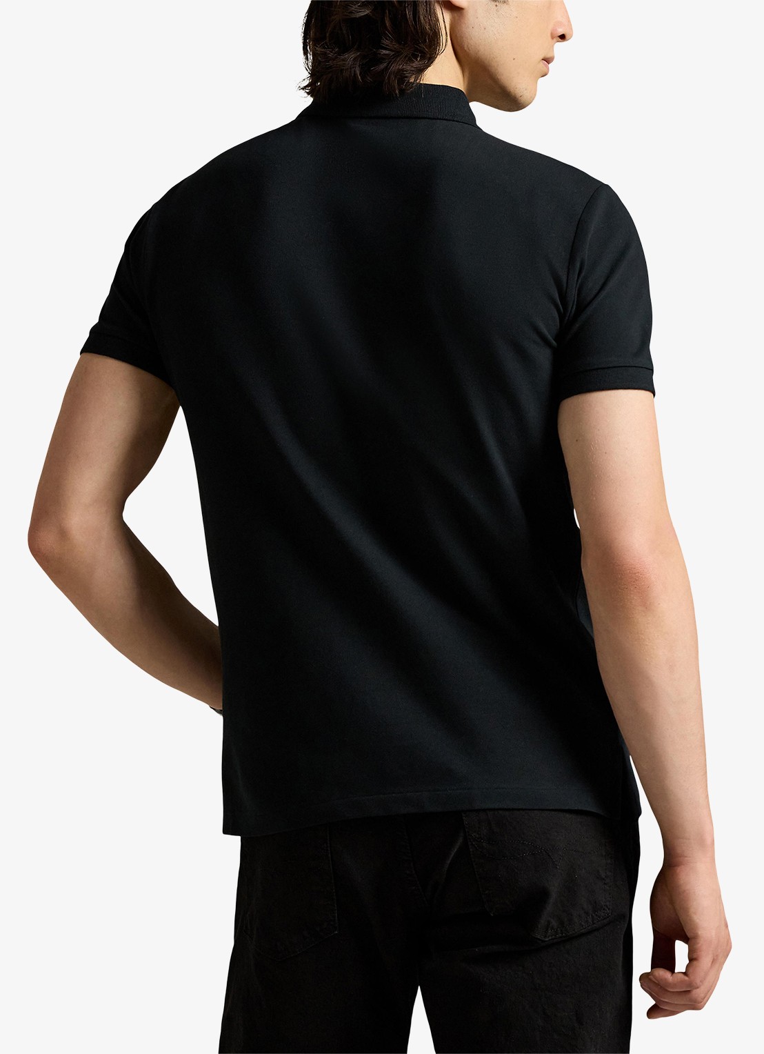 Ralph Lauren Custom slim fit stretch mesh Polo-shirt - achterkant polo black / zwart