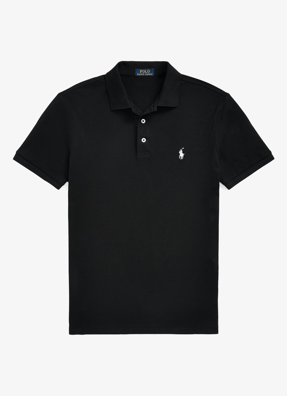 Ralph Lauren Custom slim fit stretch mesh Polo-shirt - voorkant 2 polo black / zwart