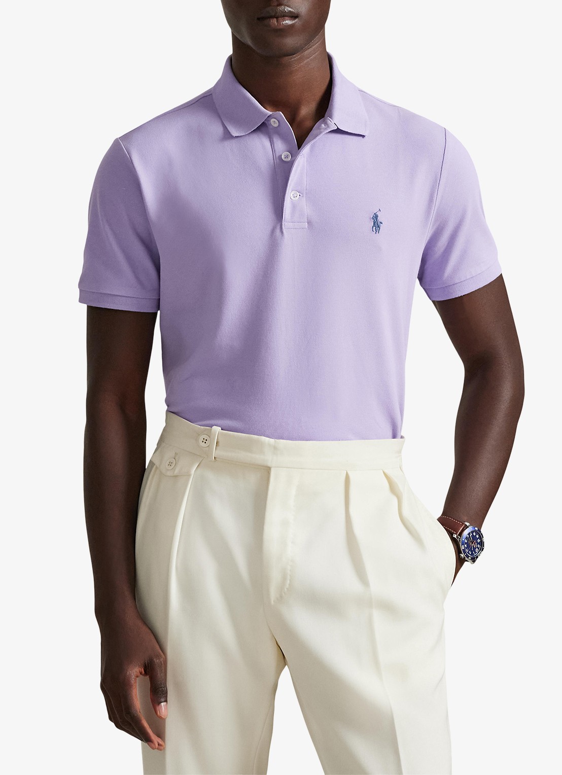 Ralph Lauren Custom slim fit stretch mesh Polo-shirt - detail 4 powder purple / lichtpaars