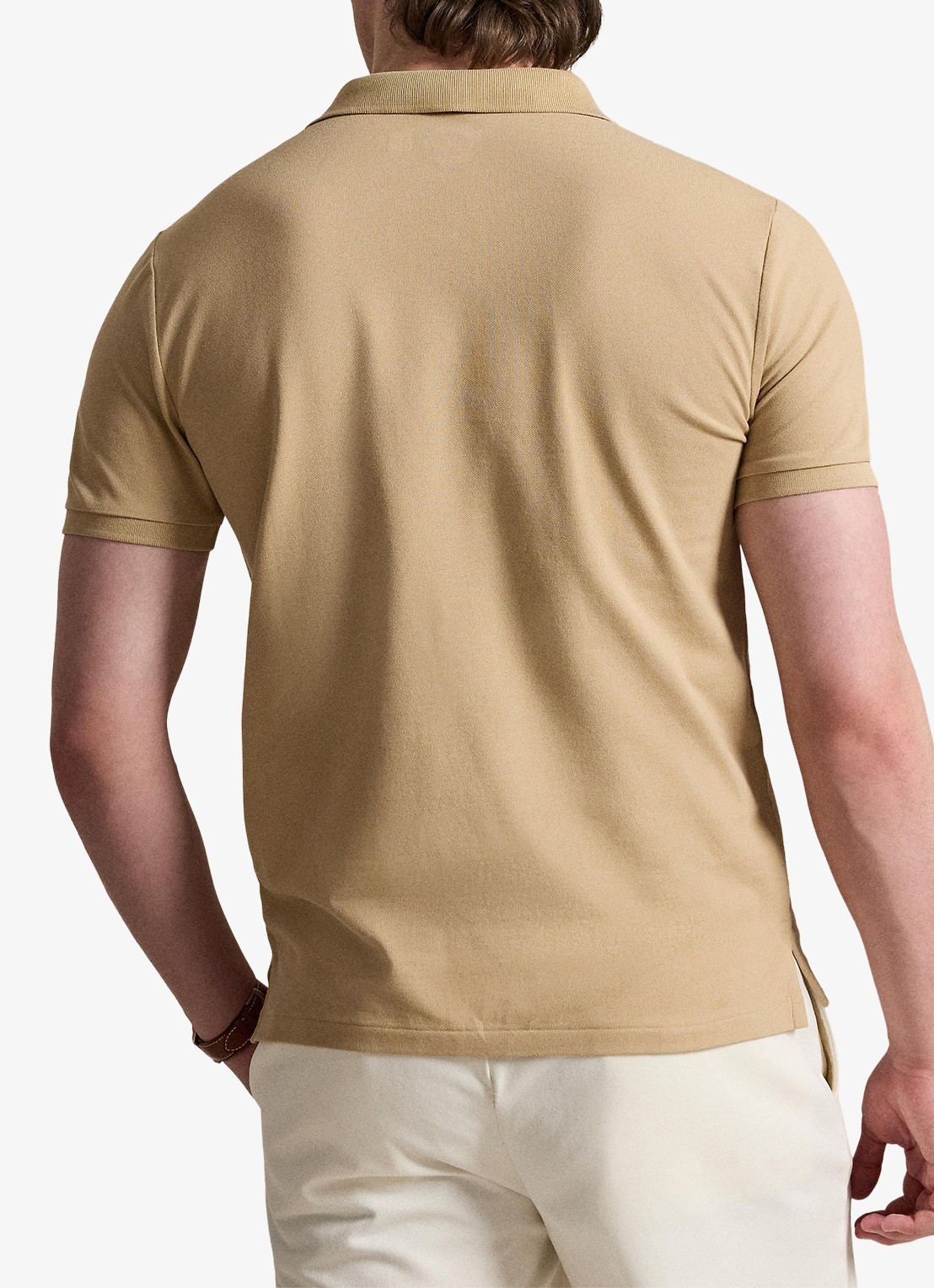 Ralph Lauren Custom slim fit stretch mesh Polo-shirt - achterkant vintage khaki / khaki